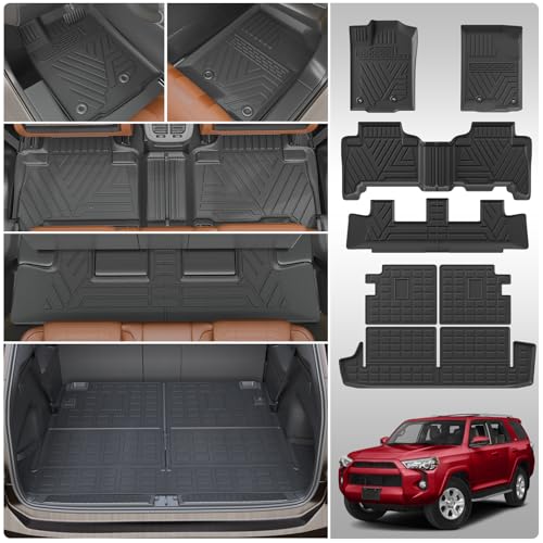 Floor Mats Compatible with 2013-2024 Toyota 4 Runner 7 Seat Cargo Liner Trunk Liner Back Seat Protectors 2023 4Runner Accessories (Fit 7 Seat, Floor Mats+Cargo Mat+3rd Row Backrest Mats) - style: For Toyota 4Runner 7-Seater | 2013-2024