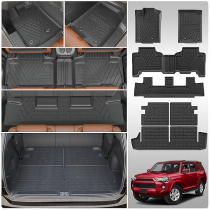 Floor Mats Compatible with 2013-2024 Toyota 4 Runner 7 Seat Cargo Liner Trunk Liner Back Seat Protectors 2023 4Runner Accessories (Fit 7 Seat, Floor Mats+Cargo Mat+3rd Row Backrest Mats) - style: For Toyota 4Runner 7-Seater | 2013-2024