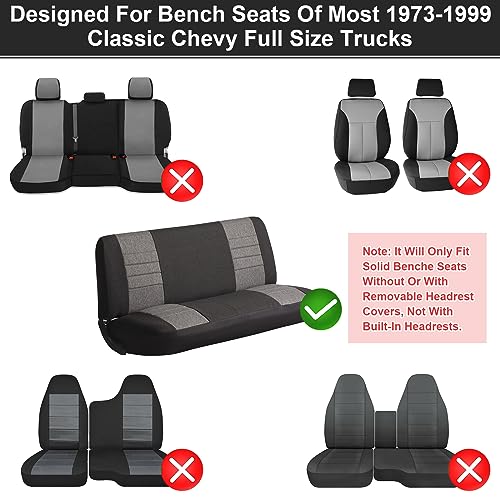 SAPUBK Custom-Fit Bench Seat Covers Replace for Chevy 1973-1999 C/K Series Full Size Classic Trucks Without Headrests, Sandwich Air Mesh Fabric Composite Soft Foam Lining Bench Seat Protector
