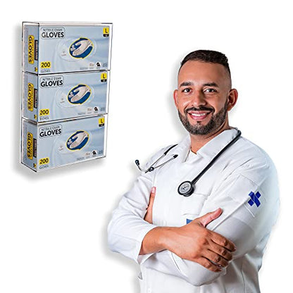 Triple Glove Box Holder Wall Mount, 3 Compartments Clear Acrylic Rubber Nitrile Gloves Dispenser for Lab, Hospital, Kitchen - Side-Loading - Mounting Hardware Included -10 x 3.5 x 16.4 IN - size: Triple