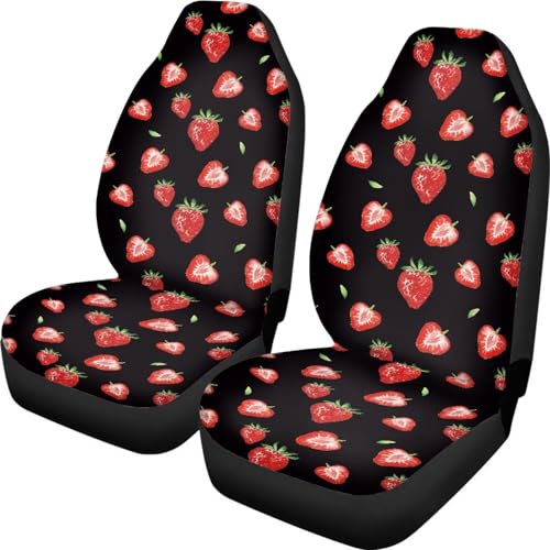 Black Strawberry Automotive Seat Covers Front Seat for Cars SUV Pick-up Truck Universal Non-Slip Vehicle Cushion Cover Protectors Interior Accessories - color: Black Strawberry