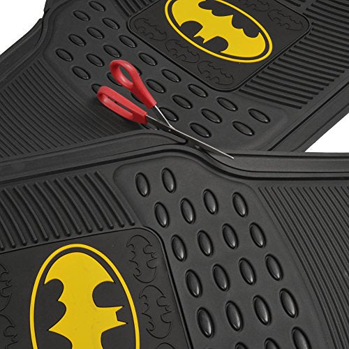BDK Warner Bros Batman Rubber Floor Mats Car Accessories - Universal Fit, No-Slip Grip, All Weather Heavy Duty - 4 pc Trimmable Car Mats Set, Front 27x18, Rear 17.25x13.25