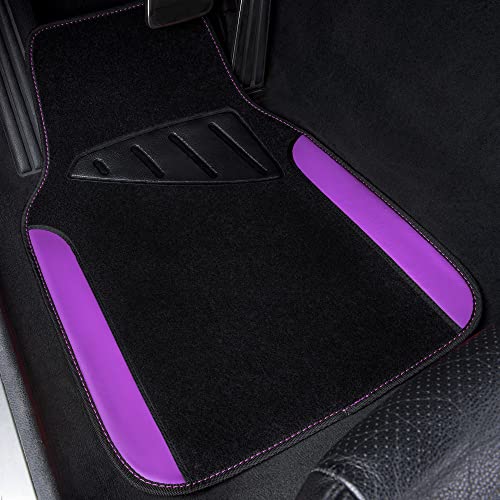 CAR PASS Waterproof Universal Fit Car Floor Mats, Faux Leather Car Carpet Mats with Anti-Slip Nibbs Backing & Driver Heel Pad Fit for SUV,Vans,sedans, Trucks,Set of 4pcs for Women (Black with Purple) - color: Purple