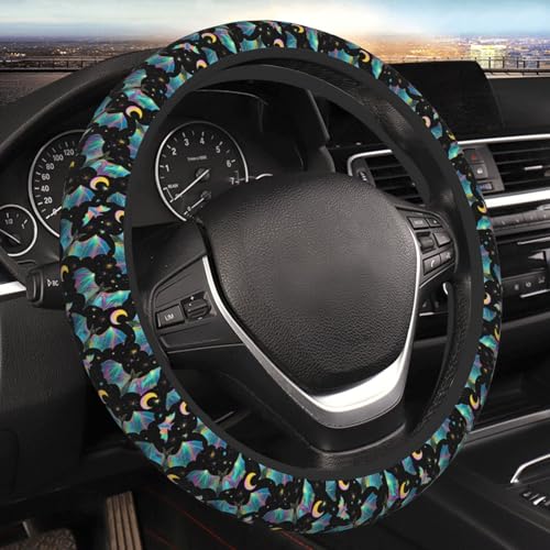 Gothic Bat Elastic Stretch Steering Wheel Cover 15 inch, Car Accessories Cover for Women Men, Breathable Anti-Slip - color: D03100155