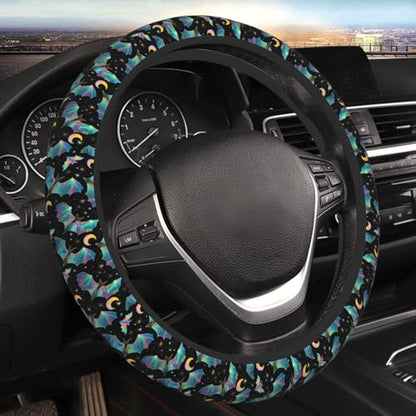 Gothic Bat Elastic Stretch Steering Wheel Cover 15 inch, Car Accessories Cover for Women Men, Breathable Anti-Slip - color: D03100155
