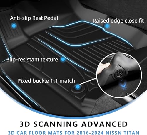AOMSAZTO Floor Mats Compatible with 2008-2021 Nissan Frontier Crew Cab, Custom Fit Floor Liners, 1st & 2nd Row All-Weather Protection 3-pc, Black - style: 15)08-21 Frontier Floor Mats
