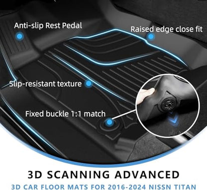 AOMSAZTO Floor Mats Compatible with 2008-2021 Nissan Frontier Crew Cab, Custom Fit Floor Liners, 1st & 2nd Row All-Weather Protection 3-pc, Black - style: 15)08-21 Frontier Floor Mats