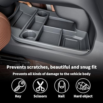 for with 2021-2026 Toyota Sienna Center Console Organizer with Cup Holder, Lower Storage Box Accessories (TPE Material with Original car Wood Grain, Grey) - size: Storage box under central control