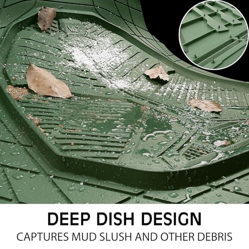 CAR PASS Heavy Duty Rubber Car Mats with Cargo Liner, Deep-Dish Car Floor Mats and Trunk Mat All Weather, Universal Trim-to-Fit for SUVs Trucks Sedans, Waterproof Anti-Slip, Trimmable V12 Olive Green - color: Green Full Set