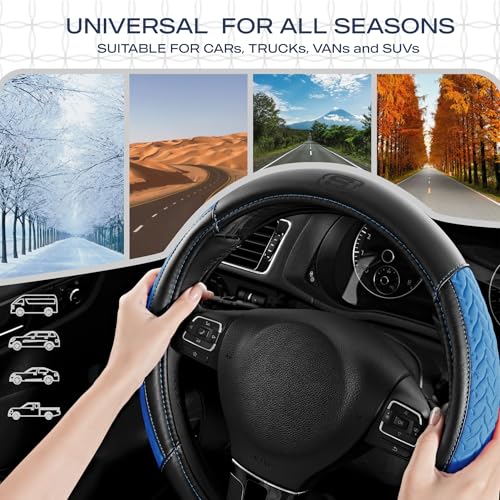 Skechers Steering Wheel Cover,Max Cushioning Leather Steering Wheel Cover Universal Fit 14" 1/2-15" Car Wheel Protector for Men Women Fit Suvs,Vans,Sedans,Car,Trucks,Blue - color: BLue