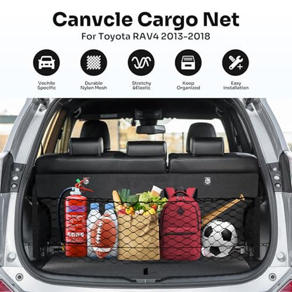 Canvcle Trunk Cargo Net for 2013-2018 Toyota RAV4 Accessories Envelope Style Mesh Trunk Net Organizer and Storage Stretchable Adjustable Elastic Nylon Rear Cargo Netting with Hooks - style: for Toyota RAV4