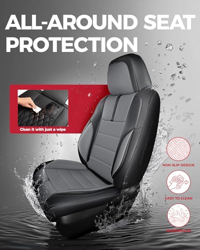 FREESOO Universal Full Seat Covers, Waterproof Faux Leather Automotive Seat Covers with Carbon Fiber Texture Seat Belt Pads, Anti-Slip Airbag Compatible Car Seat Covers for Cars SUVs Trucks - color: Black Gray, size: Full Set - 5 Seats