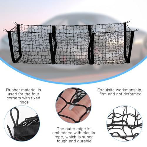 Mandark Car Cargo Net, Highly Elastic 3 Pocket Truck Bed Organizer Mesh with 4 Metal Hook Buckles & Screws, Auto Storage Netting Accessories, Universal for SUV Sedan Pickup (51.18" x 15.75" x 15.75") - size: 51.18 x 15.75 x 15.75 inches