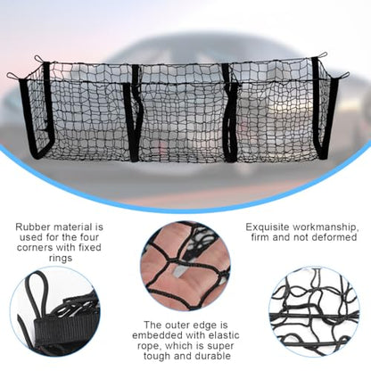 Mandark Car Cargo Net, Highly Elastic 3 Pocket Truck Bed Organizer Mesh with 4 Metal Hook Buckles & Screws, Auto Storage Netting Accessories, Universal for SUV Sedan Pickup (35.43" x 15.75" x 15.75") - size: 35.43 x 15.75 x 15.75 inches
