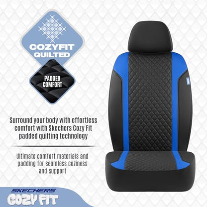 Skechers Seat Covers Contour Foam Cozy Fit,Leather Car Seat Covers, Car Seat Covers Front Seats Airbag Compatible, Universal Automotive Comfort for Most Cars, Vans, Trucks, SUV,Blue - color: Black and Blue