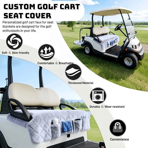 Golf Cart Seat Covers, Quilted Thickened Plush Seat Blanket with Non-Slip Backing, 4 Front Pockets, Soft & Comfortable, Fit EZGO, Yamaha, Club Car and Other 2-Seat Golf Carts, 51"x 33"