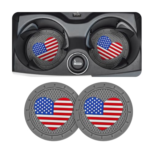 AUCELI 2 Pack Car Cup Holder Coasters, Colored American Flag US Flag Insert Car Cup Coaster, 2.75 Inch Anti Slip Shockproof Embedded Drink Mat, Vehicle Interior Decor Accessories - color: Gray/Heart, size: 2PCS