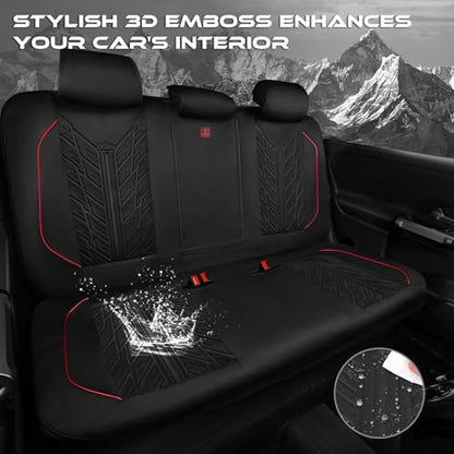 CAR PASS Waterproof Split Bench Seat Covers,Neoprene Rear Seat Covers,All-Weather Non-Slip Durable, Universal Fit for SUVs Sedans Trucks Vans Automotive,Black - color: rear-black and red