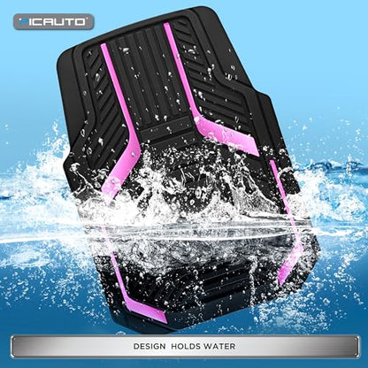 PIC AUTO Heavy Duty Rubber Floor Mats, Pink Aluminum Film Car Mats Set, Front and Rear Car Mats with Anti-Slip Backing, All Weather Protection, Trim-to-Fit for Automotive SUV, Sedan, Van - color: Pink
