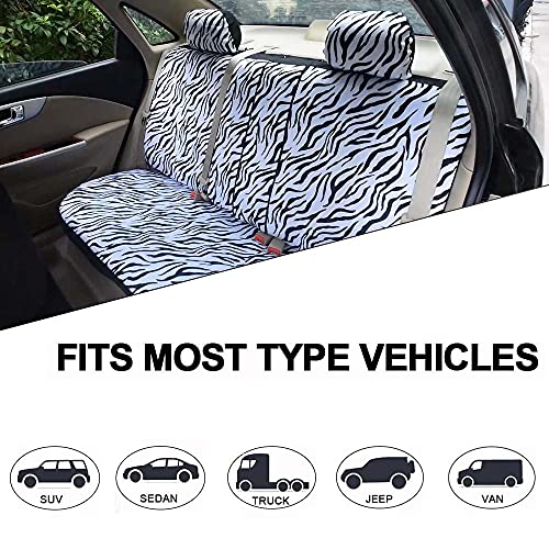 AUTOFAN Zebra Car Seat Covers for Full Set with 2 Seat Belt Pads & Universal 15 Inch Steering Wheel Cover Fit for Cars, Trucks, SUV, or Van - color: animal zebra