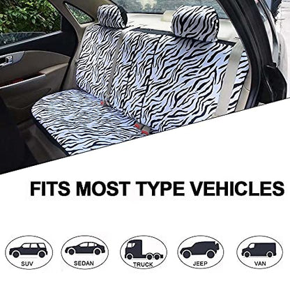 AUTOFAN Zebra Car Seat Covers for Full Set with 2 Seat Belt Pads & Universal 15 Inch Steering Wheel Cover Fit for Cars, Trucks, SUV, or Van - color: animal zebra
