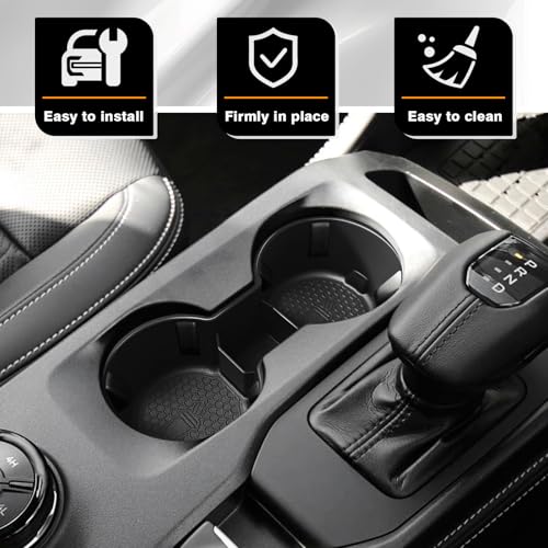Muslogy Center Console Cup Holder Inserts Compatible with 2024 2025 2026 Ford Ranger Accessories Middle Console Drink Holder Silicone Black Organizer Non-Slip Drink Stopper - size: 2024+ Ranger cup holder