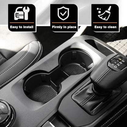 Muslogy Center Console Cup Holder Inserts Compatible with 2024 2025 2026 Ford Ranger Accessories Middle Console Drink Holder Silicone Black Organizer Non-Slip Drink Stopper - size: 2024+ Ranger cup holder