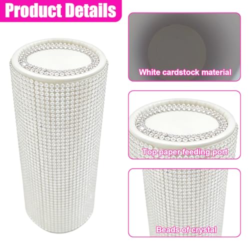 Craedli Bling Car Tissue Holder for Cup Holder, Sparkly Crystal Rhinestone Round Cylinder Car Tissue Box, Refillable Tissues Dispenser Auto Interior Paper Napkin Container with 1 Pack Tissues (White) - color: White