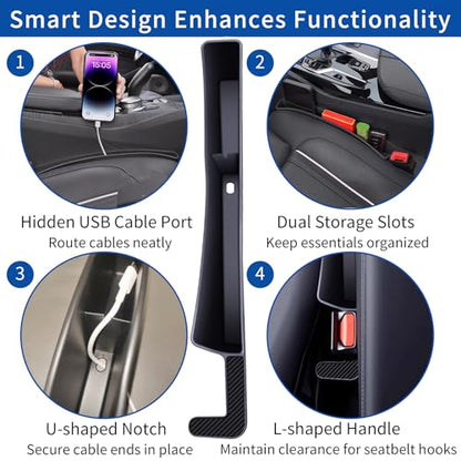 2 Packs Car Seat Gap Filler Organizer, Dual Slot Car Seat Gap Organizer, Gap Filler for Car, SUV, Trunk, Sedan Side Seat Gap Between Seat and Console, Car Seat Gap Plug with Storage Slot (Black)