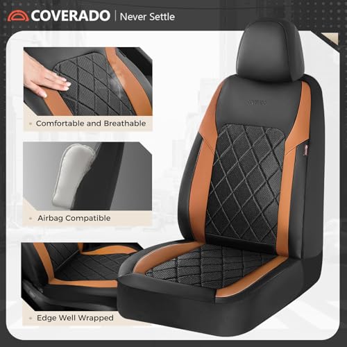 Coverado Car Seat Covers, Front Seat Covers, 2 Front Automotive Seat Cover, Mesh Breathable Seat Protectors, Universal Fit for Most Cars - color: Black_Brown, size: Front