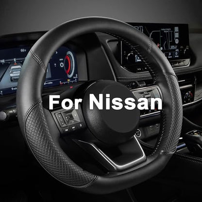 GIANT PANDA D Shape Steering Wheel Cover for Nissan Rogue Kicks - Auto Car Steering Wheel Cover Customized for Nissan Altima Sentra(Black+Black Line-D-Shaped) - color: Black+Black Line