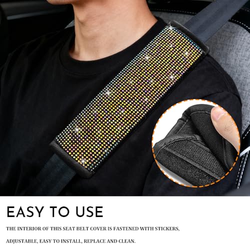 2PCS Bling Seat Belt Covers, Seat Belt Cover Pad, Car Seatbelt Shoulder Pads with Rhinestone, Auto Accessories Comfortable Automotive Neck Shoulder Mat Cushion for Car Truck SUV (AB) - color: AB