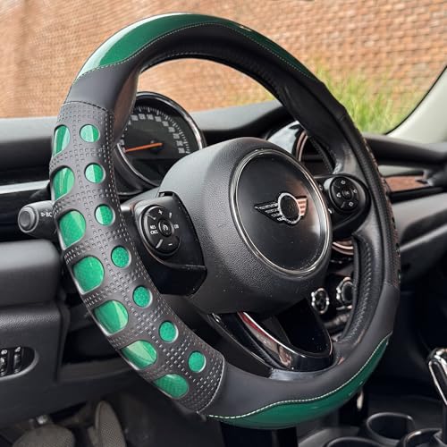 Race Grip Steering Wheel Cover, Anti Slip Silicone Perforated Design with Soft Touch Padding, Enhanced Grip for Sporty Driving, Universal 14.5-15 Inch (Racing Green) - color: 4.Green, size: Medium(Standard) Size[14 1/2''-15'']