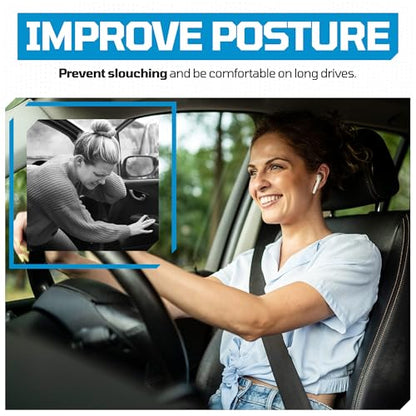 FORTEM Lumbar Support Car Cushion, Memory Foam Back Pillow, Back Rest for Comfort Driving, Adjustable Straps, Washable Cover - size: M (Back)