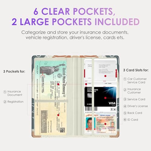 Car Registration and Insurance Holder，Colour Patterns Men Women Car License Document Registration and Insurance Card Holder - color: Bohemian leaves