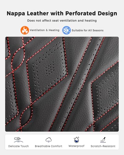 Huidasource Car Seat Covers Full Set, Leather Seat Cover Universal Fit for Most Cars Sedans SUVs Trucks, Airbag Compatible, Cup Holder Access, Easy Install, Wipes Clean, Wear-Resistant, Black&Red - color: A-Black&Red, size: 5pcs Full Set