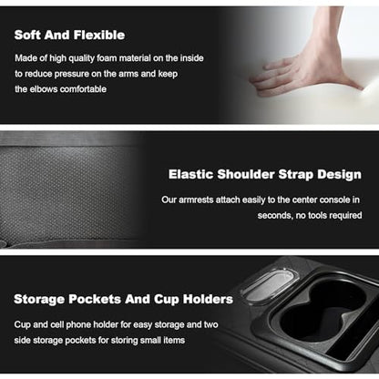 Car Center Console Armrest Pillow, Multifunctional Armrest Box Cover with Cup Phone Tissue Holder & Side Pockets, Waterproof Leather Middle Console Cushion for Most Vehicles (Black, Embroidered) - color: Black, size: Embroidered