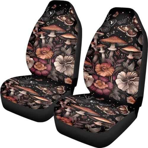 Mushroom Butterfly Flower Pattern Auto Seat Covers, Waterproof Car Cushion Covers Stretchy Vehicle Interior Decorative Fit for Most Vehicle, Cars, SUV - color: Mushroom Butterfly Flower