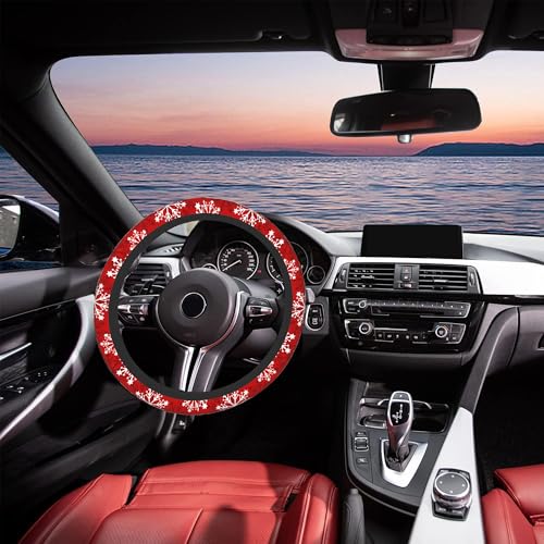Christmas Snowflakes Steering Wheel Covers Universal 15 Inch Car Wheel Cover,Anti-Slip Breathable Car Accessories Protector Fit for Trucks,Sedans,SUVs,Vans