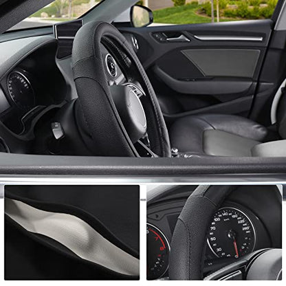 SEG Direct Car Steering Wheel Cover for Prius Civic Model 3 Model Y Camaro, Small Size 14-14.25 inch, Black Microfiber Leather - color: Black, size: Small size[14''-14 1/4'']
