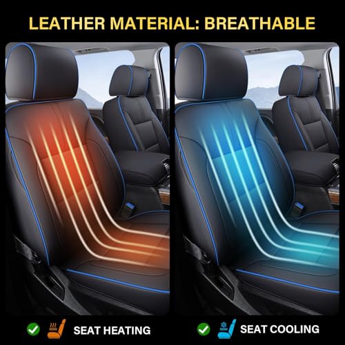 Coverado Silverado Seat Covers Full Set, Faux Leather Car Seat Covers Fit for Chevy Silverado GMC Sierra 2007-2013 & 2019-2026 1500, 2020-2026 2500HD 3500HD Crew Double Extended Cab(Blueline) - color: Blueline, size: FullSet(2007-2013&2019-2025)