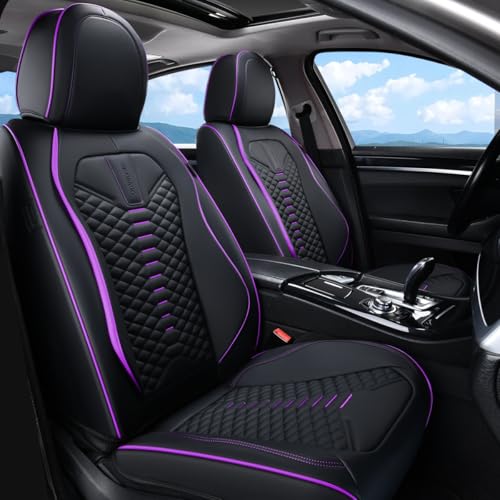 Coverado Car Seat Covers Front Seats, Nappa Leather Black&Purple Car Seat Cover, Automotive Seat Covers, Waterproof Driver Seat Protector, 2 Pack Front Seat Cover Car Seat Cushion Fit for Most Cars