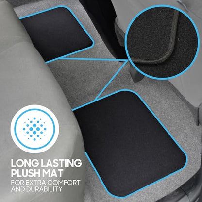 BDK Classic Carpet Floor Mats for Car & Auto - Universal Fit -Front & Rear with Heelpad (Black) - 45142