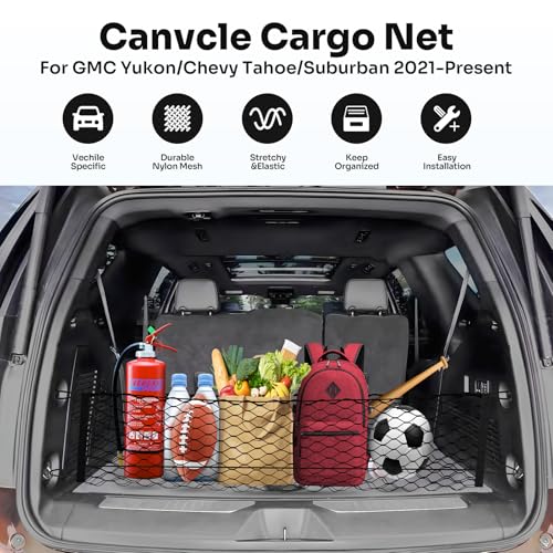 Canvcle Cargo Net for Chevy Suburban Tahoe GMC Yukon&Yukon XL Cadillac Escalade 2021–2025 2026 Envelope Style Heavy Duty Elastic Mesh Trunk Cargo Organizer Easy Install Storage Net with Hooks - style: for Chevy Tahoe
