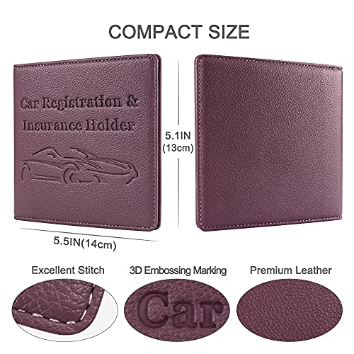 Car Registration and Insurance Holder, Premium PU Leather Vehicle Glove Box Car Organizer Men Women Wallet Accessories Case for ID, Driver's License - Purple - color: Purple