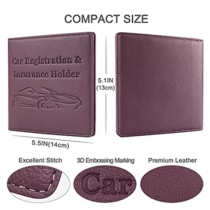Car Registration and Insurance Holder, Premium PU Leather Vehicle Glove Box Car Organizer Men Women Wallet Accessories Case for ID, Driver's License - Purple - color: Purple