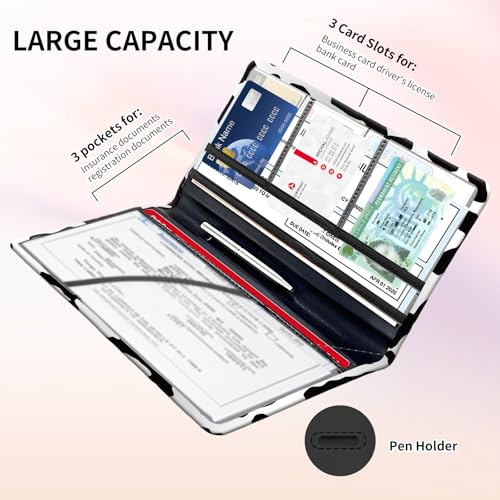 Premium Car Registration and Insurance Card Holder, Cute PU Leather Car Document Holder, Vehicle Glove Box Car Organizer with Magnetic Closure for Driver License, Cards Black White Cow Print - color: Black White Cow Print