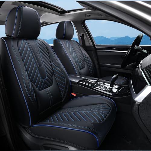 Coverado Front Seat Covers, Waterproof Leather Car Seat Protector, Universal Fit for Most Cars (Black&Blue) - color: Blue Line, size: Front