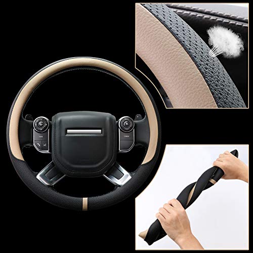 Breathable Car Steering Wheel Cover 16 inch Auto Universal Leather Wrap Non-Slip Steeringwheel Protector Automotive Interior Accessories, Beige (Suit for 15 1/2-16 inch) - color: A-Beige, size: L (15.5"-16")