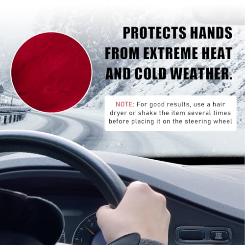 5 PCS Fluffy Steering Wheel Covers Set, Faux Wool Steering Wheel Cover & Handbrake Cover & Gear Shift Cover & 2 Seat Belt Shoulder Pads, Universal Car Accessories (Wine Red) - color: Wine Red